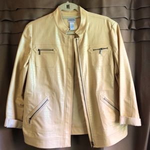 Chico’s size 12 Faux Leather pale yellow jacket